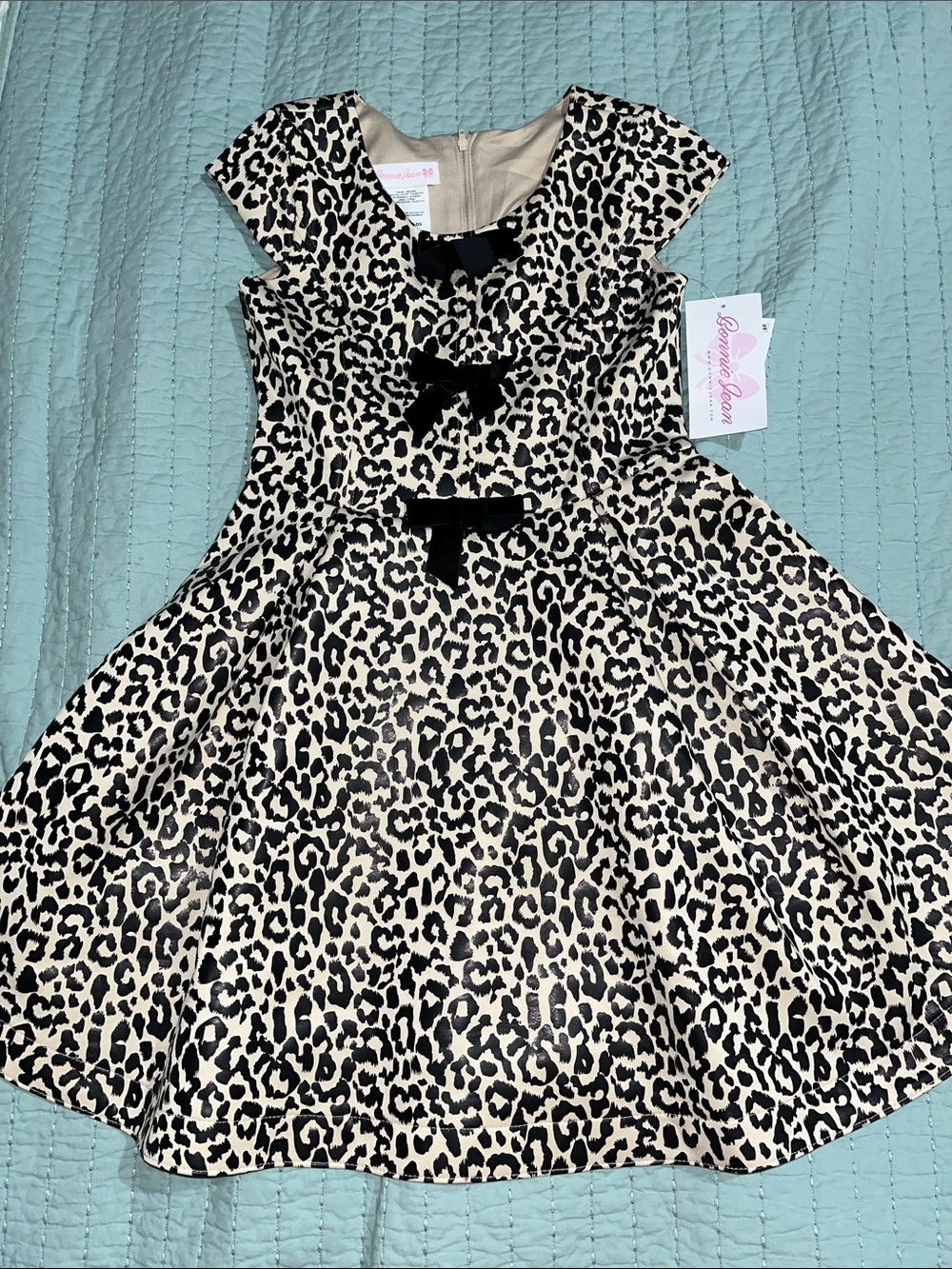 Bonnie Jean Big Bow Cheetah print Dress Girls size 10 New Super cute!!